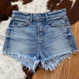 GRLFRND High Rise Cheeky Fray Hem Jean Shorts 26